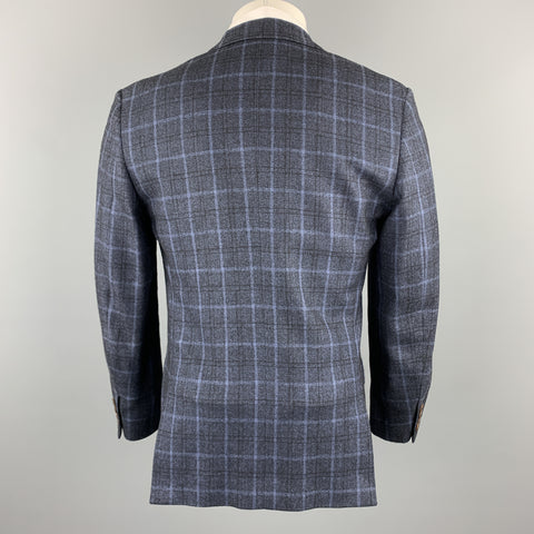 CARSON STREET Size 38 Navy Plaid Wool Blend Notch Lapel Sport Coat