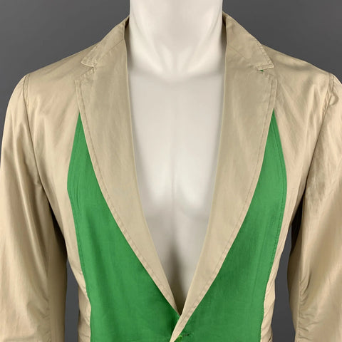 BOTTEGA VENETA Size 42 Khaki & Green Color Block Light Weight Cotton Sport Coat BOTTEGA VENETA
