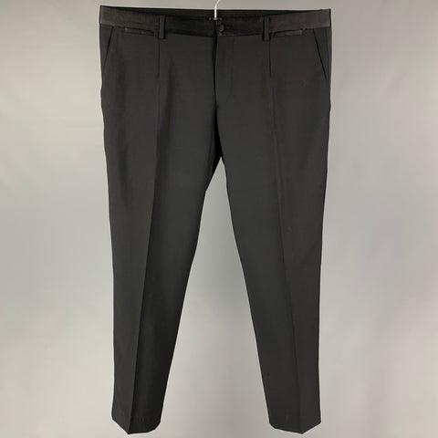 DOLCE &amp; GABBANA Talla 36 Pantalón de vestir de esmoquin de mezcla de lana negro