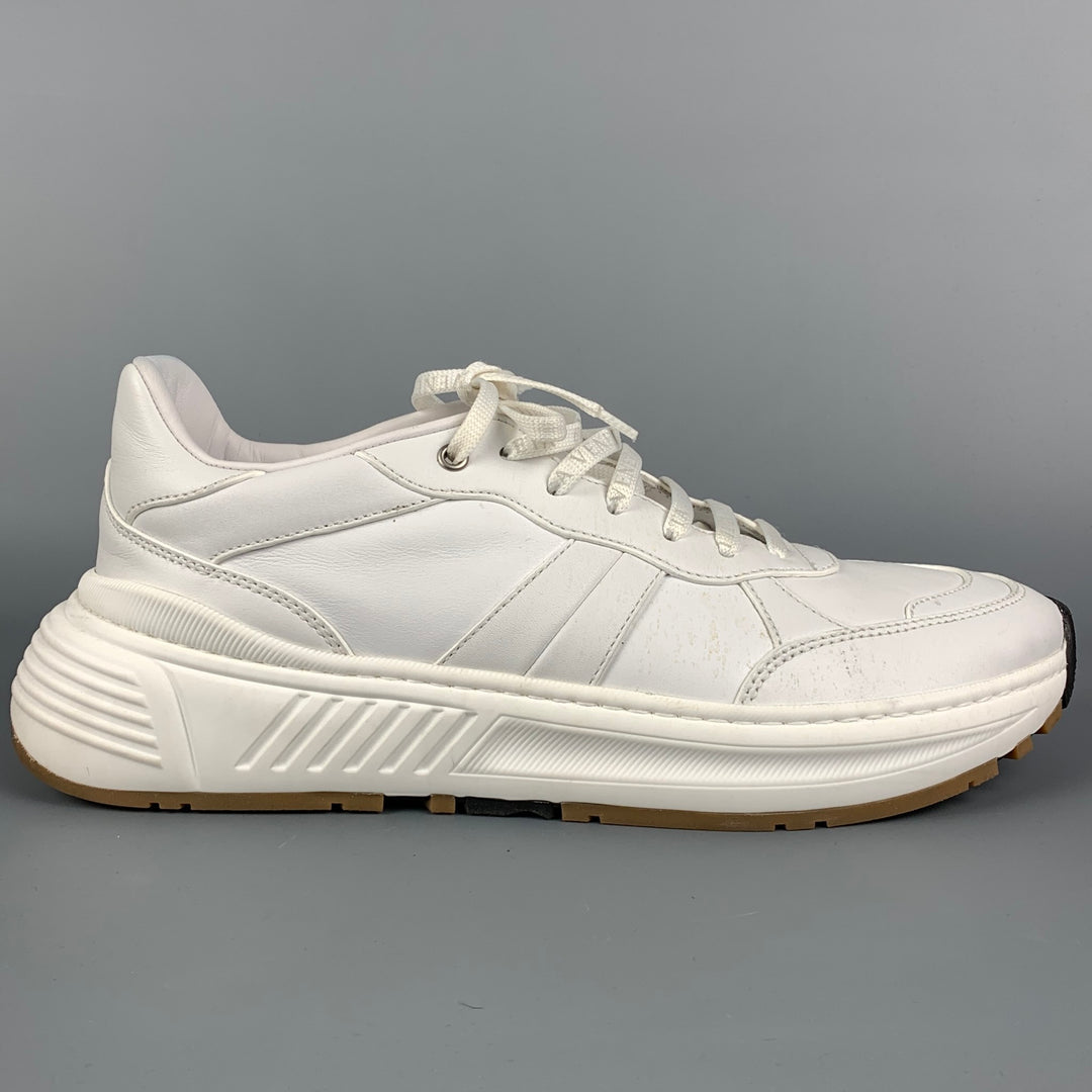 BOTTEGA VENETA Size 12 White Leather Lace Up Sneakers