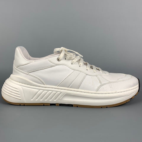 BOTTEGA VENETA Taille 12 Baskets à lacets en cuir blanc