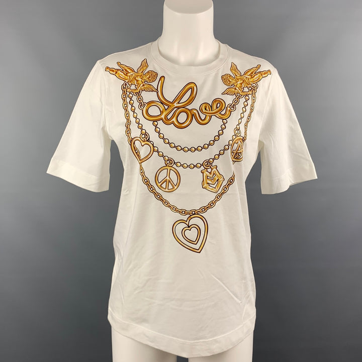 LOVE MOSCHINO Taille 4 T-shirt imprimé Love Jewel en coton blanc et doré