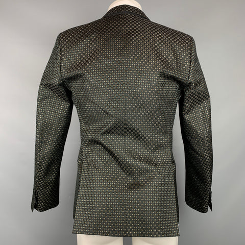 DSQUARED2 Size 38 Black & Gold Brocade Polyester Blend Peak Lapel Sport Coat