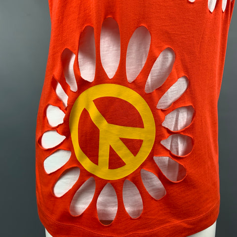 LOVE MOSCHINO Size 2 Red & White Cotton Cut Out T-Shirt