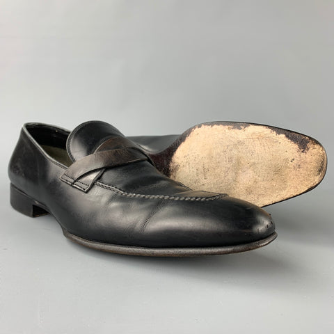 TOM FORD Size 11.5 Black & Brown Leather Slip On Elkan Twisted Band Loafers