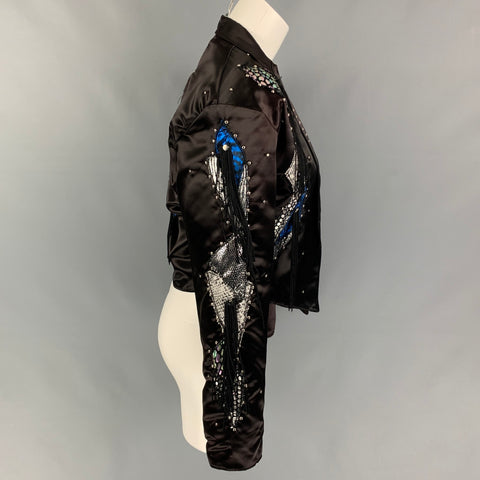 CHARLES HILL ROTH Size M Black Polyester Applique Cropped Jacket