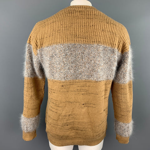ROBERTO COLLINA Size L Tan & Grey Knitted Wool Blend Crew-Neck Sweater