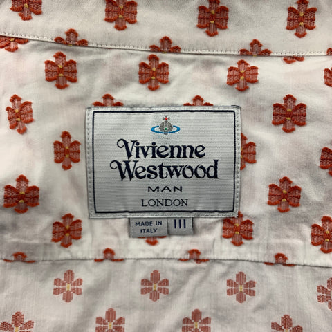 VIVIENNE WESTWOOD MAN Size M White & Brown Textured Cotton Long Sleeve Shirt