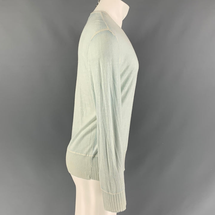 JOHN VARVATOS Size M Light Blue Distressed Silk &  Cashmere V-Neck Pullover