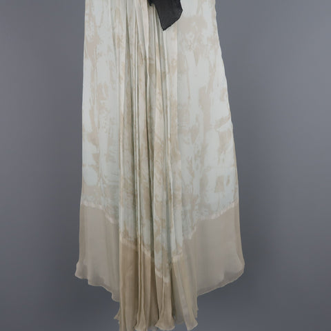 PRADA Size 6 / IT 42 Blue Pleated Marbled Silk Chiffon Bow Dress