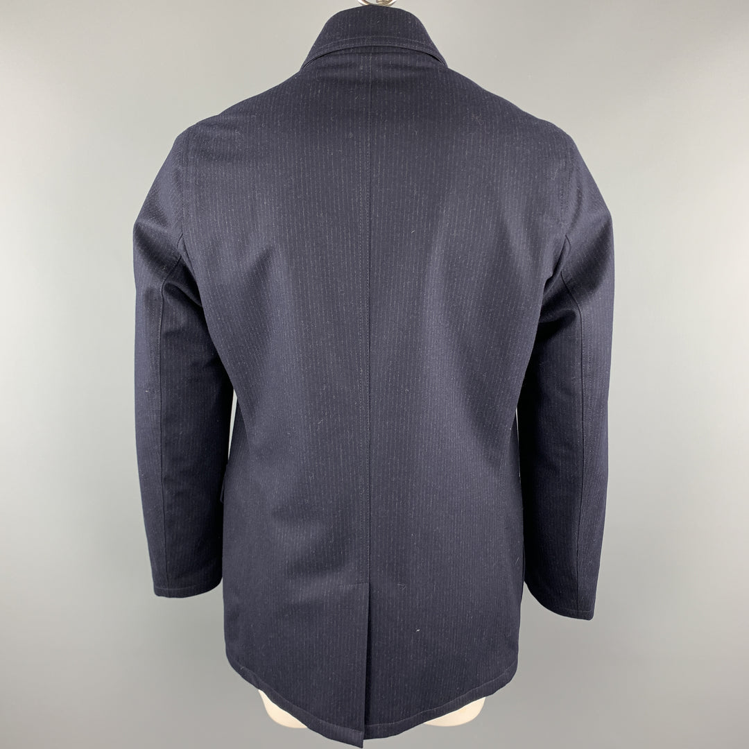 ERMENEGILDO ZEGNA Size 42 Navy Pinstripe Wool Zip & Buttons Coat