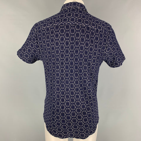 MR TURK Size M Navy White Floral Viscose Blend Button Down Short Sleeve Shirt