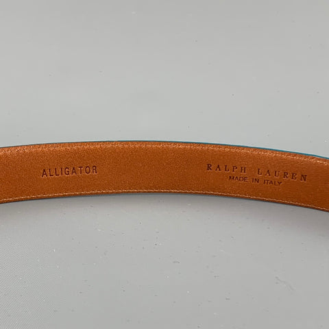 RALPH LAUREN Waist Size M Turquoise Alligator Double Ring Belt