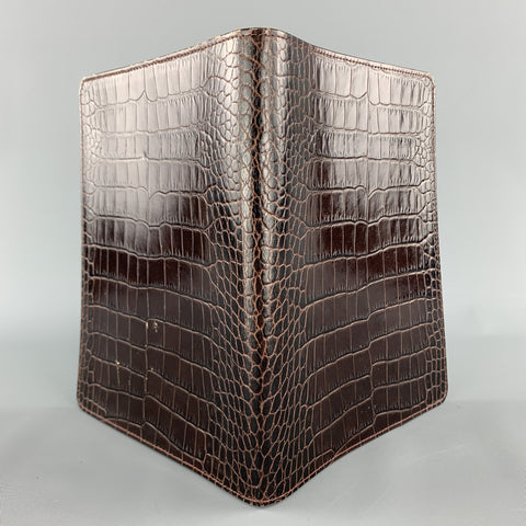 GUMP'S Embossed Brown Leather Book Case / Writing Folder