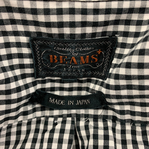 BEAMS PLUS Size L Black White Checkered Cotton Long Sleeve Shirt