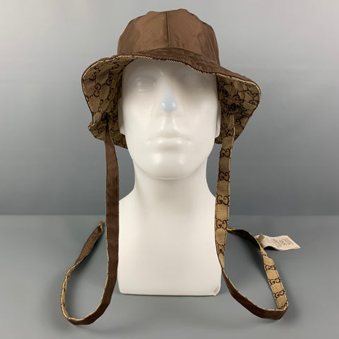 GUCCI Size XL Tan Brown Monogram Canvas Reversible Bucket Hat