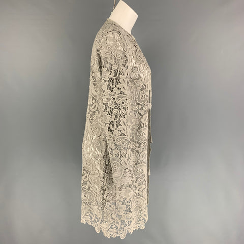 RALPH LAUREN Black Label Taille 2 Manteau ouvert en coton en dentelle taupe