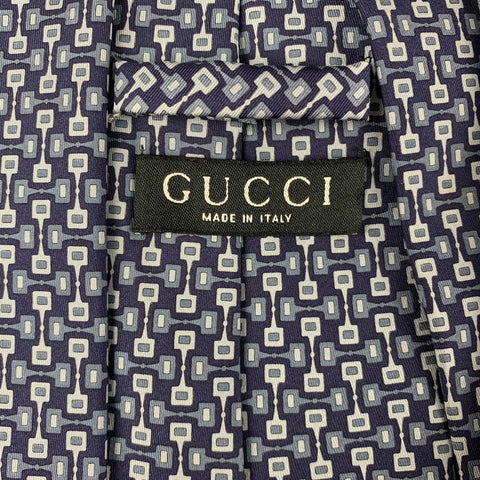 GUCCI "Horsebit" Navy Mod Silk Tie
