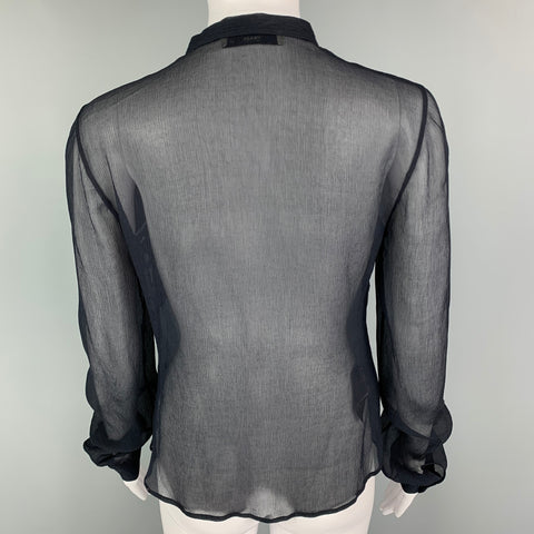 PRADA Size 6 Navy Silk Pleated Blouson Dress Top