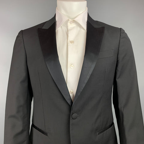 JOHN VARVATOS Size 38 Regular Black Wool / Mohair Peak Lapel Sport Coat