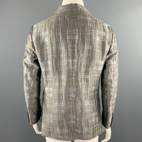 GIORGIO ARMANI Size 10 Grey Plaid Jacquard Linen Blend Notch Lapel Blazer