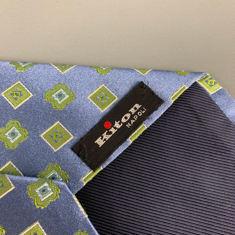 KITON Blue Green Rhombus Print Silk Tie