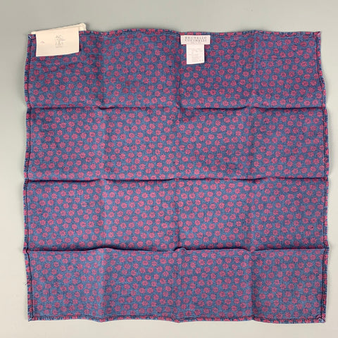 BRUNELLO CUCINELLI Pañuelo de bolsillo de algodón y lino floral rojo marino