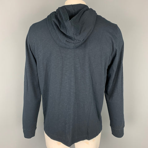 THEORY Size XL Navy Cotton Zip Up Hooded Sweatshirt