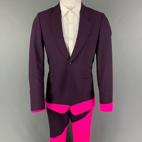 PAUL SMITH Talla 38 Traje con solapa de muesca de nailon y lana en bloques de color morado y rosa