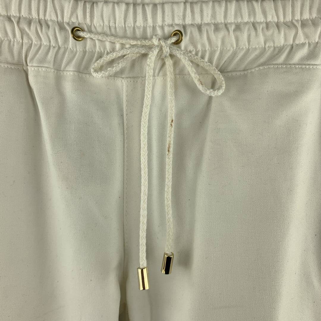PIERRE BALMAIN Talla 27 Pantalones casuales con cordón de algodón acolchado color crema