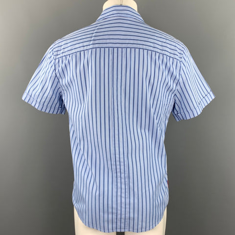 PRADA Size M Blue Stripe Cotton Button Up Short Sleeve Shirt