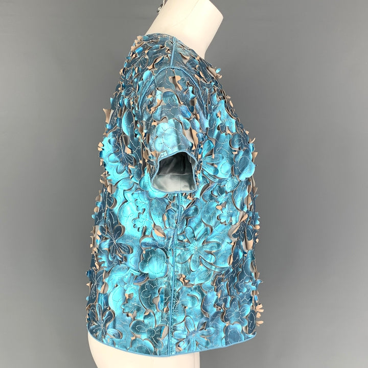MARC JACOBS Size 4 Blue Leather Metallic Back Zip Dress Top