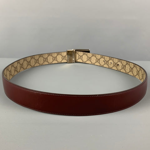 GUCCI Size 36 Beige Brown Guccisima Logo Leather Coated Canvas Reversible Belt