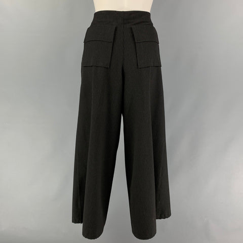 COP. COPINE Size 4 Black Polyester Blend Pinstripe Wide Leg Casual Pants