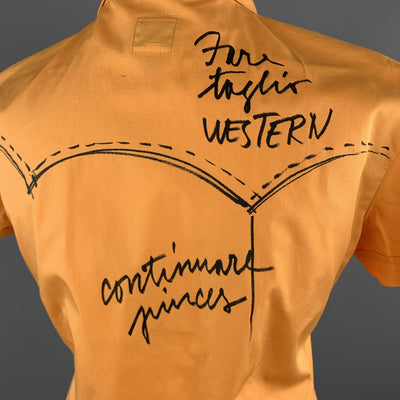 MOSCHINO JEANS Size 12 Orange Cotton Western Sketch Print Shourt Sleeve Blouse