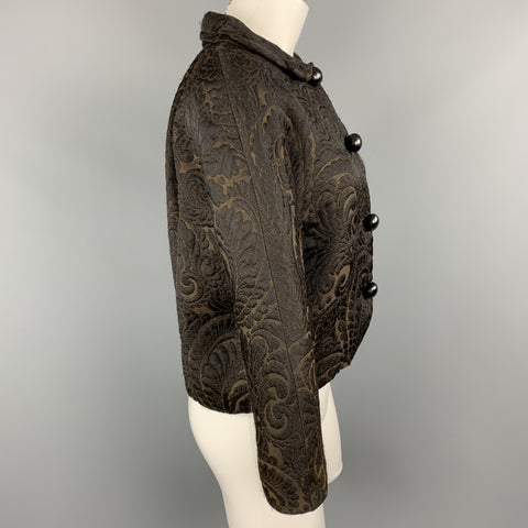 LANVIN Taille 4 Veste courte en brocart noir et marron