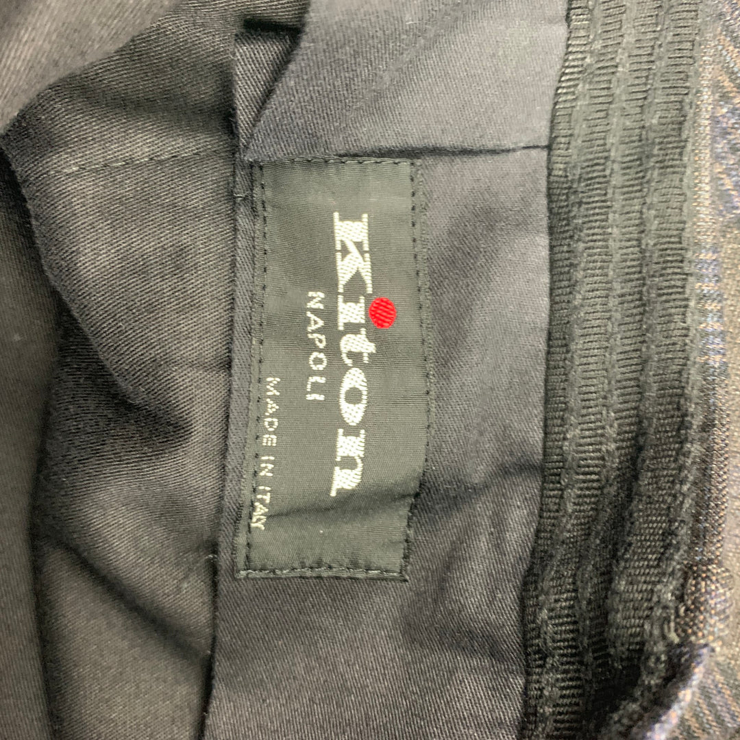 KITON Size 44 Brown Blue Plaid Cashmere Notch Lapel Suit