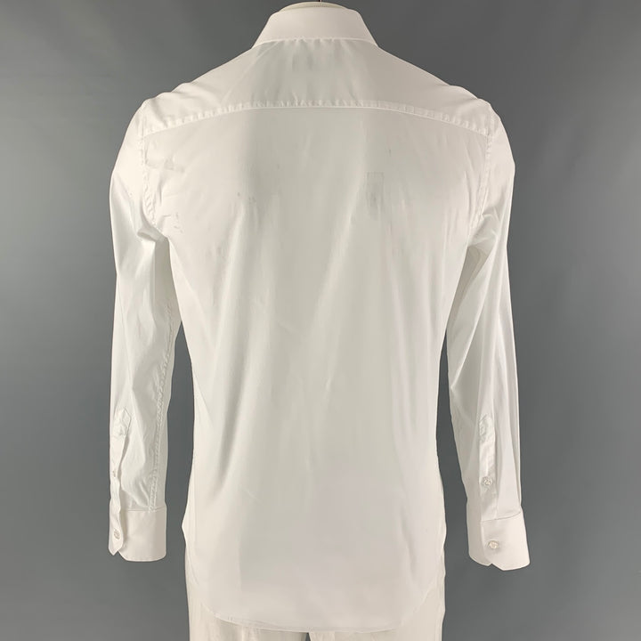 EMPORIO ARMANI Size L White Solid Cotton Button Up Long Sleeve Shirt