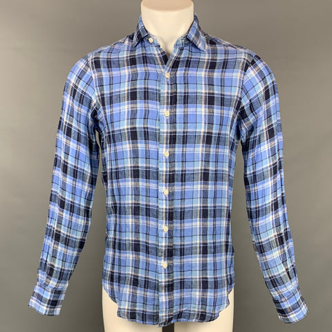 POLO by RALPH LAUREN Size XS Blue Plaid Linen Button Up Long Sleeve Shirt