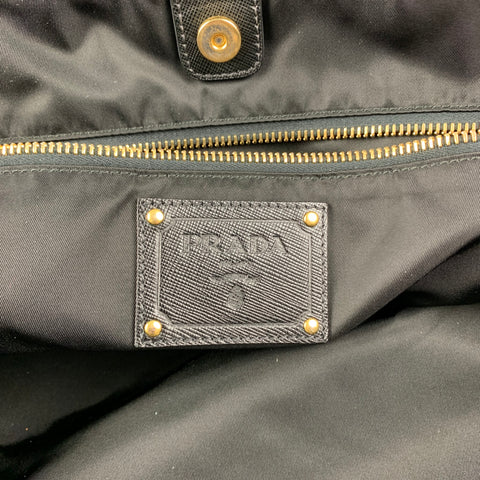 PRADA Black Nylon Leather Trim Tote Handbag