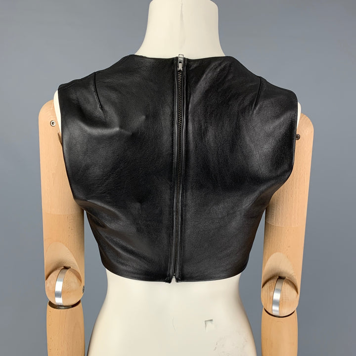 SOLANCE LONDON Size 4 Black Leather Cropped Casual Top