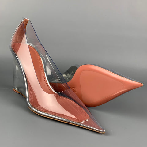 AMINA MUADDI FW 21 Size 8 Clear Silver Acetate Ane Glass Pump