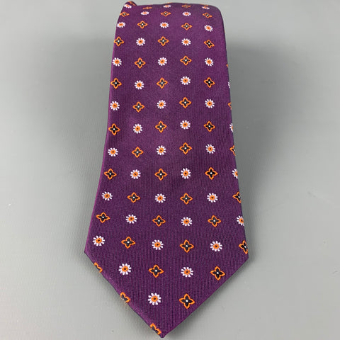 MASSIMO BIZZOCCHI Purple Orange Abstract Floral Silk Tie
