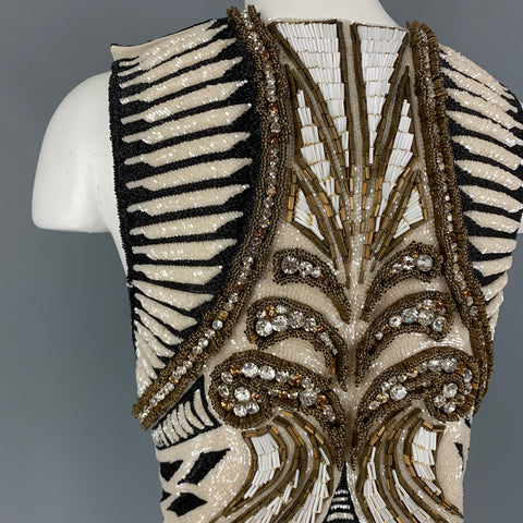 BALMAIN SS 2012 Size 8 White Black Gold Silk Beaded Sleeveless Dress Top