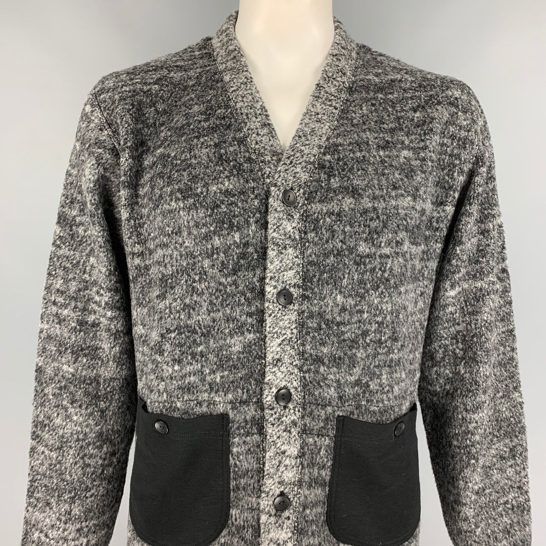 JUNYA WATANABE Size L Grey & Black Heather Wool / Nylon Buttoned Cardigan