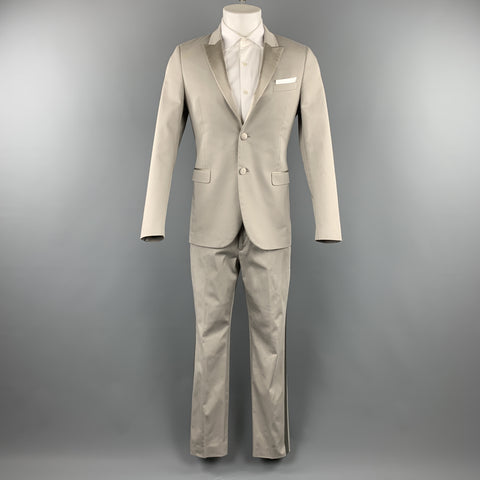 NEIL BARRETT Talla 38 Esmoquin con ribete de seda en algodón/elastano gris claro