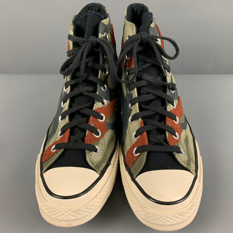 CONVERSE Size 10.5 Green Orange Camo Canvas High Top Sneakers