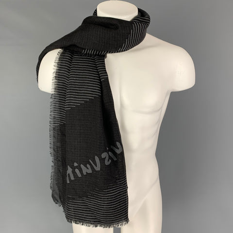 LOUIS VUITTON Black Grey Stripe Wool Silk Scarf