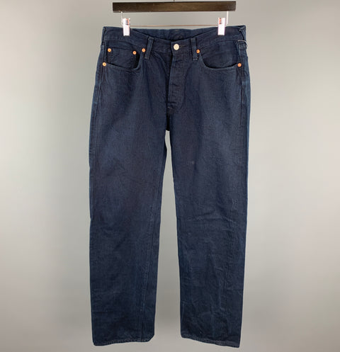 45rpm Size 34 x 35 Indigo Navy Dyed Cotton Button Fly Jeans