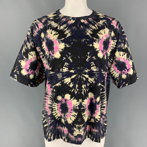 DRIES VAN NOTEN Size M Black Multi-Color Tie Dye Cotton Crew-Neck T-shirt